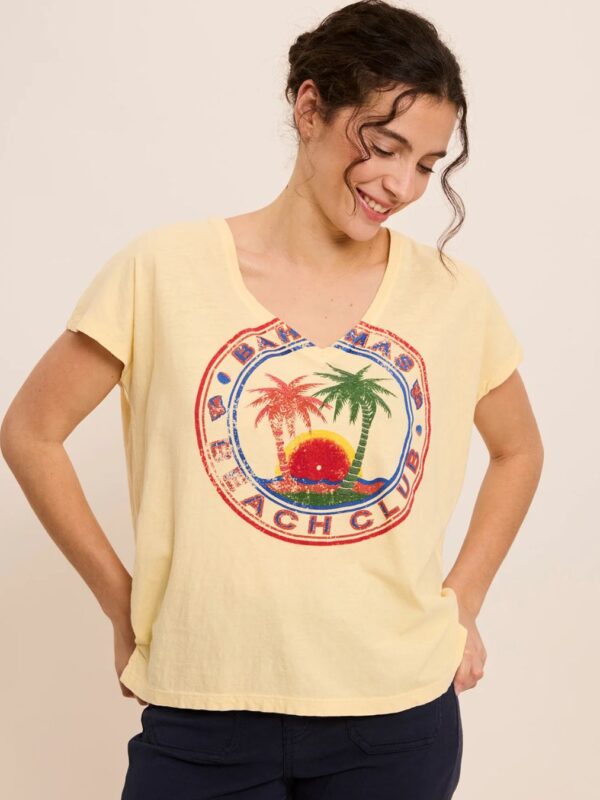 Camiseta amarilla estampado Bahamas FIVE para mujer