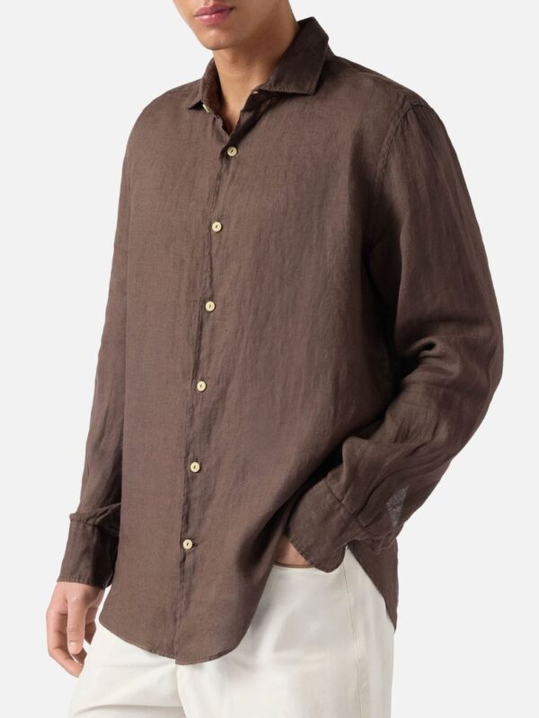 Camisa de lino MC2 Saint Barth marrón chocolate