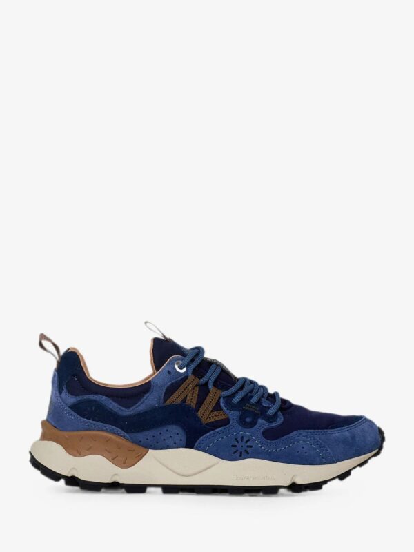 Sneaker Flower Mountain Yamano 3 hombre azul marino marrón, diseño japonés hecho a mano en Italia