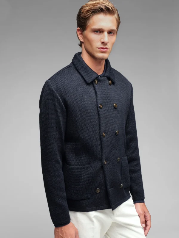 Americana cruzada de punto Paoloni para hombre en color navy